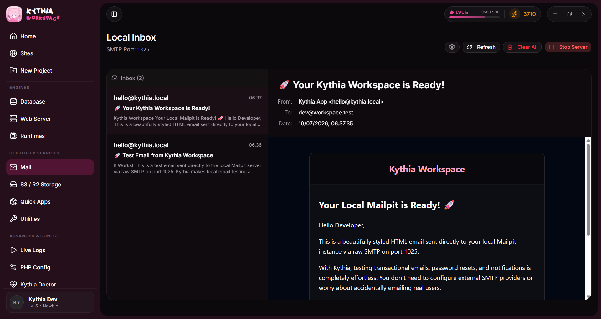 Kythia Mailpit Preview