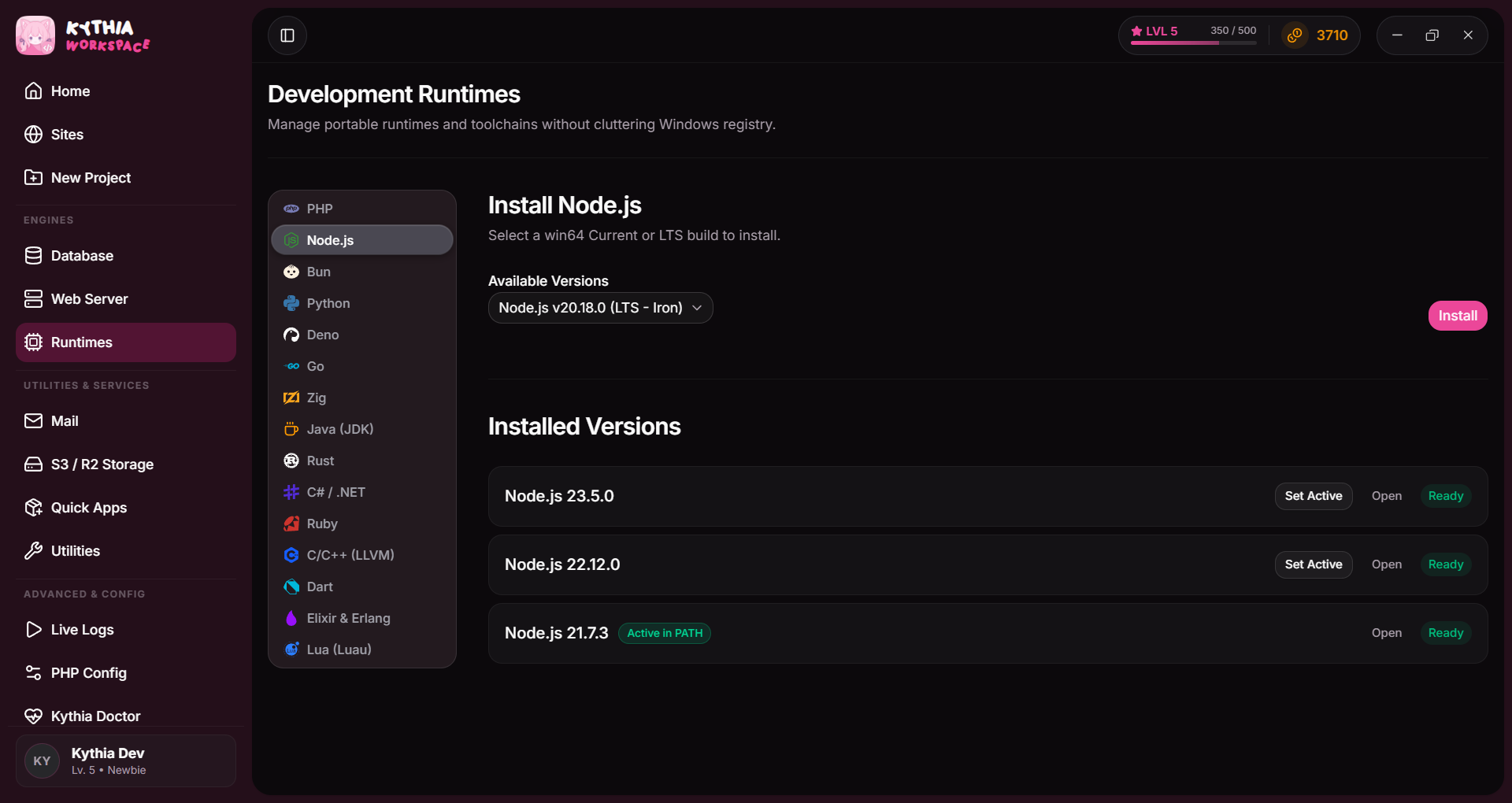 Kythia Runtimes Manager Preview
